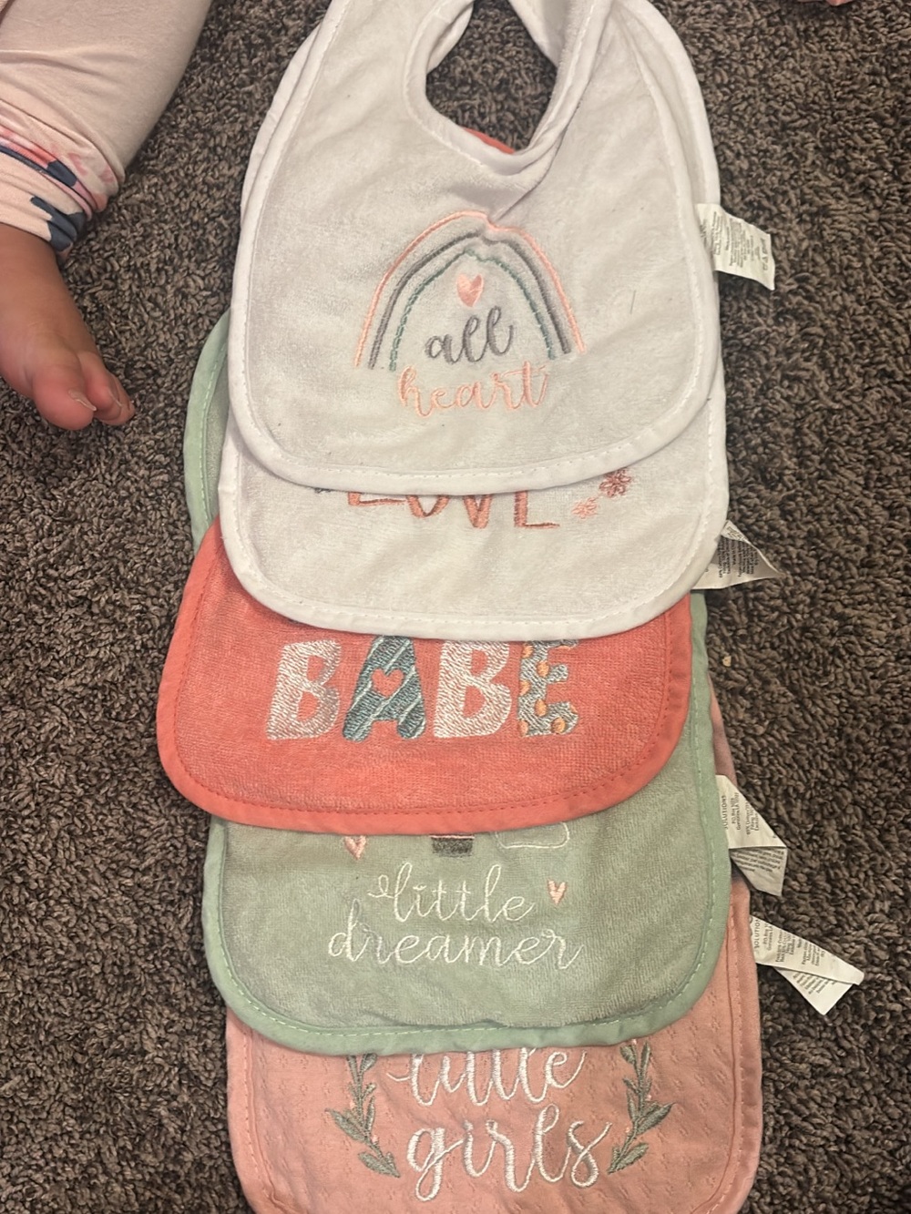 Kids Bib Set - Pastel White, Coral, Mint & Blush Bibs NEVER USED